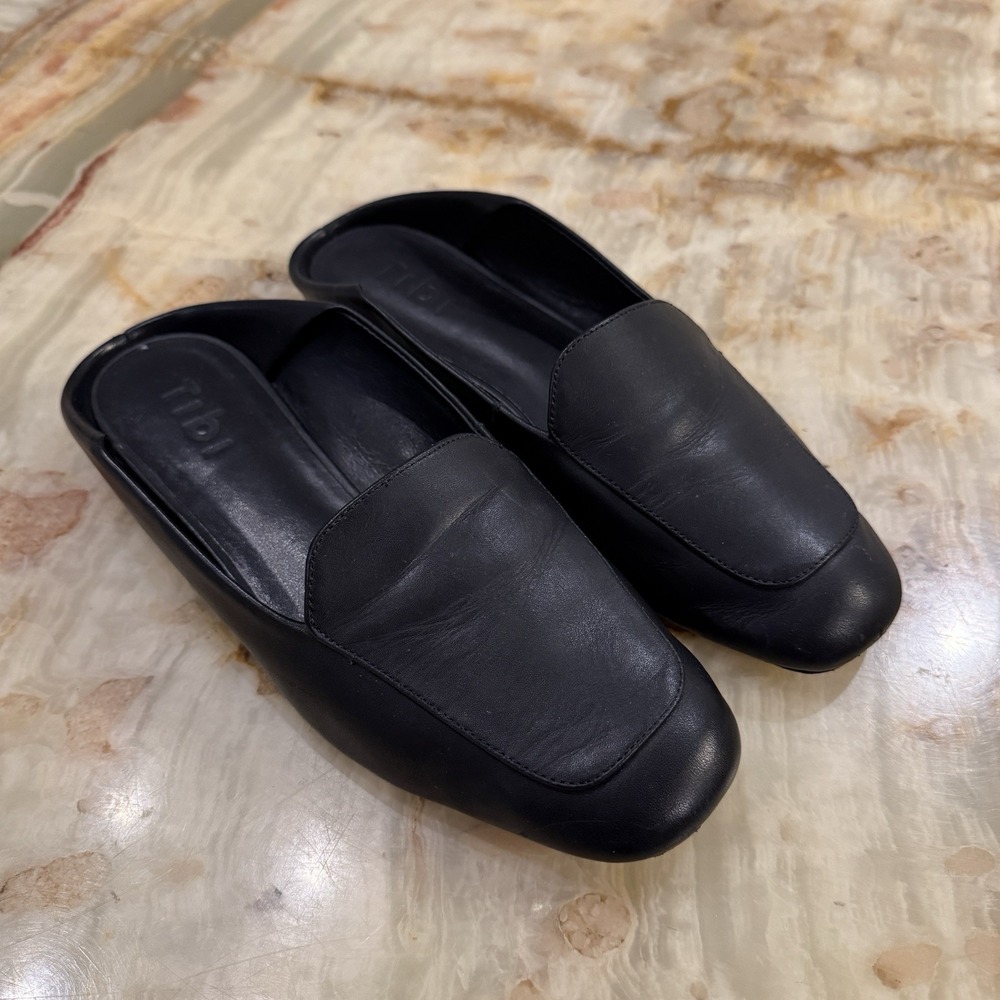 Tibi Black Leather Slip On Mule Flats Women's EU 37.5 US 7.5 Made In Brazil
